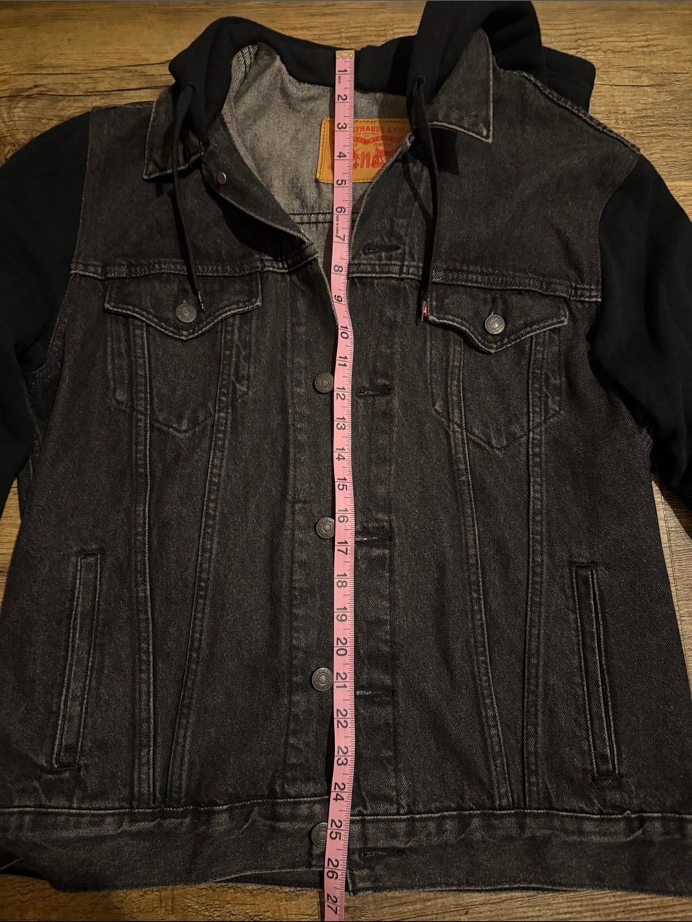 Levi's Black Hooded Denim Jacket with Black Sleeves - Picture 5 of 6